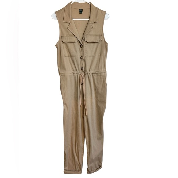 Wild Fable Tan Sleeveless Jumpsuit Utility Cuffed Drawstring Waist Pockets Size - Picture 1 of 12
